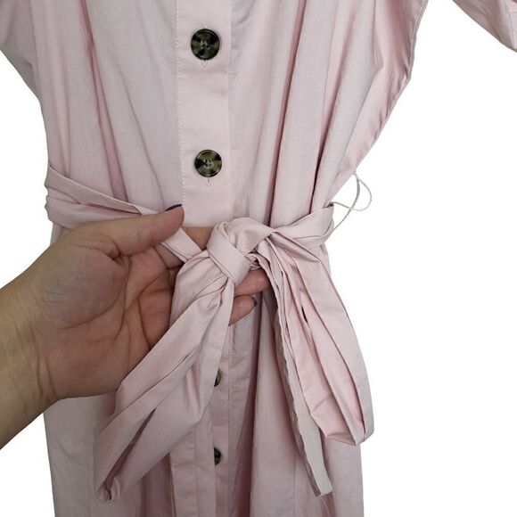 J.Crew Cottage Pink Puff Sleeves Midi Button Up Belted Dress Size XS - Picture 7 of 12